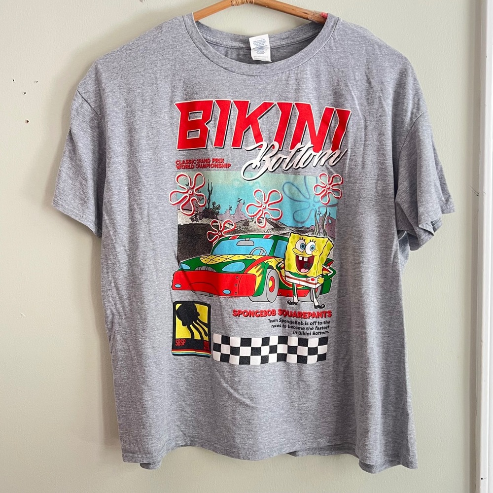 SpongeBob SquarePants Racing T-Shirt Mens 3XL Bikini Bottom Grand Prix Gray